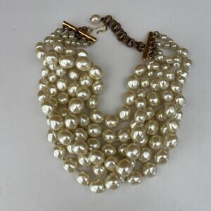 Vintage 5 Strand Glass Pearl Beaded Choker Necklace